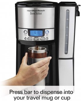 Hamilton Beach (47950) Coffee Maker with 12 Cup Capacity & Internal Storage Coffee Pot, Brewstation, Black/Stainless Steel