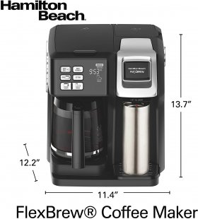 Hamilton Beach FlexBrew Coffee Maker, Single Serve & Full Pot, Compatible with K-Cup Pods or Grounds, Programmable, Includes Permanent Filter, Black (49950C), Silver