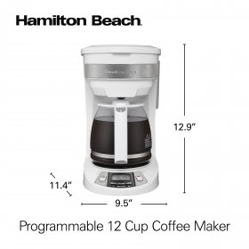 Hamilton Beach Programmable 12 Cup Coffee Maker, White, Stainless Accents, 46294