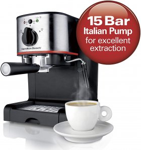 Hamilton Beach Espresso Machine, Latte and Cappuccino Maker with Milk Frother, 15 Bar Italian Pump, Single Cup, Black & Stainless (40792)