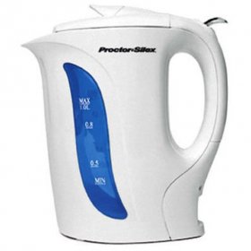 proctor silex electric tea kettle and hot water heater, rapid-boil (k2070y), 1 l, white
