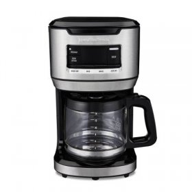 Hamilton Beach Programmable Front Fill Coffee Maker, 14 Cups, Glass Carafe, Silver, Stainless Steel, Model 46392